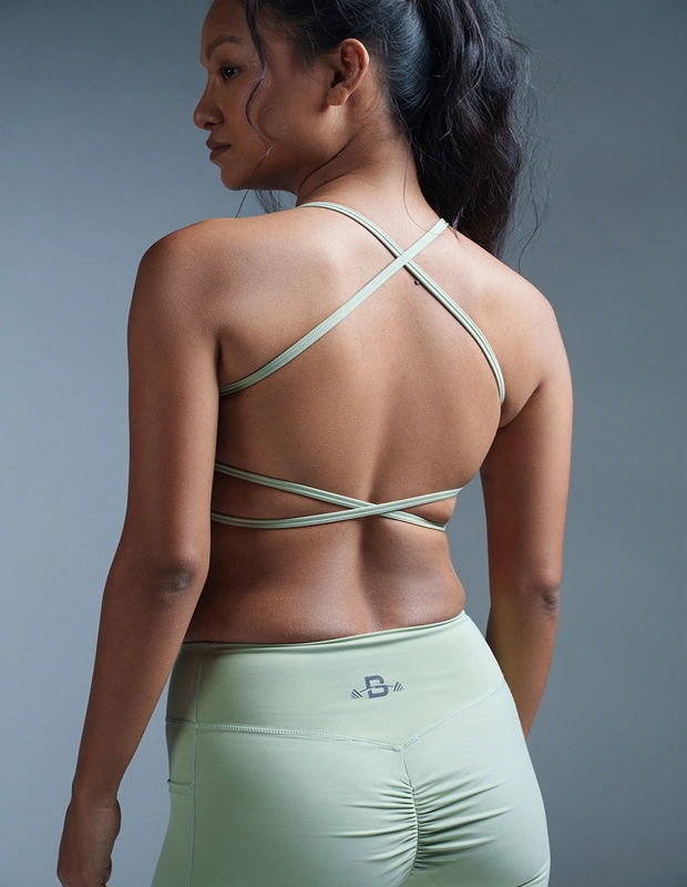 Pistachio Green Strappy Backless Sports Bra